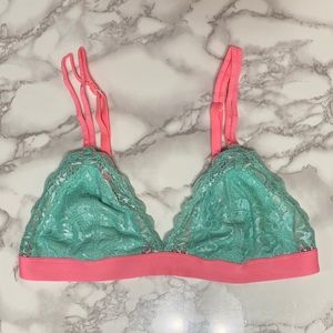 VS PINK Date Lace Bralette in Mint and Coral RARE